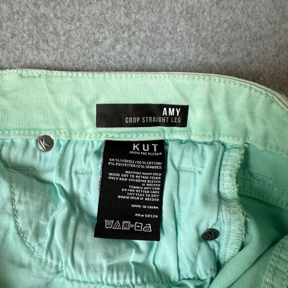 Kut From The Kloth Amy Crop Straight Leg Mint Seafoam Pants Rolled Cuff Size 10 - Picture 3 of 16